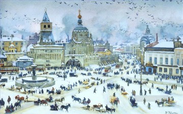  Yuon Pintura Art%c3%adstica - Plaza lubyanskaya en invierno de 1905 Konstantin Yuon ruso